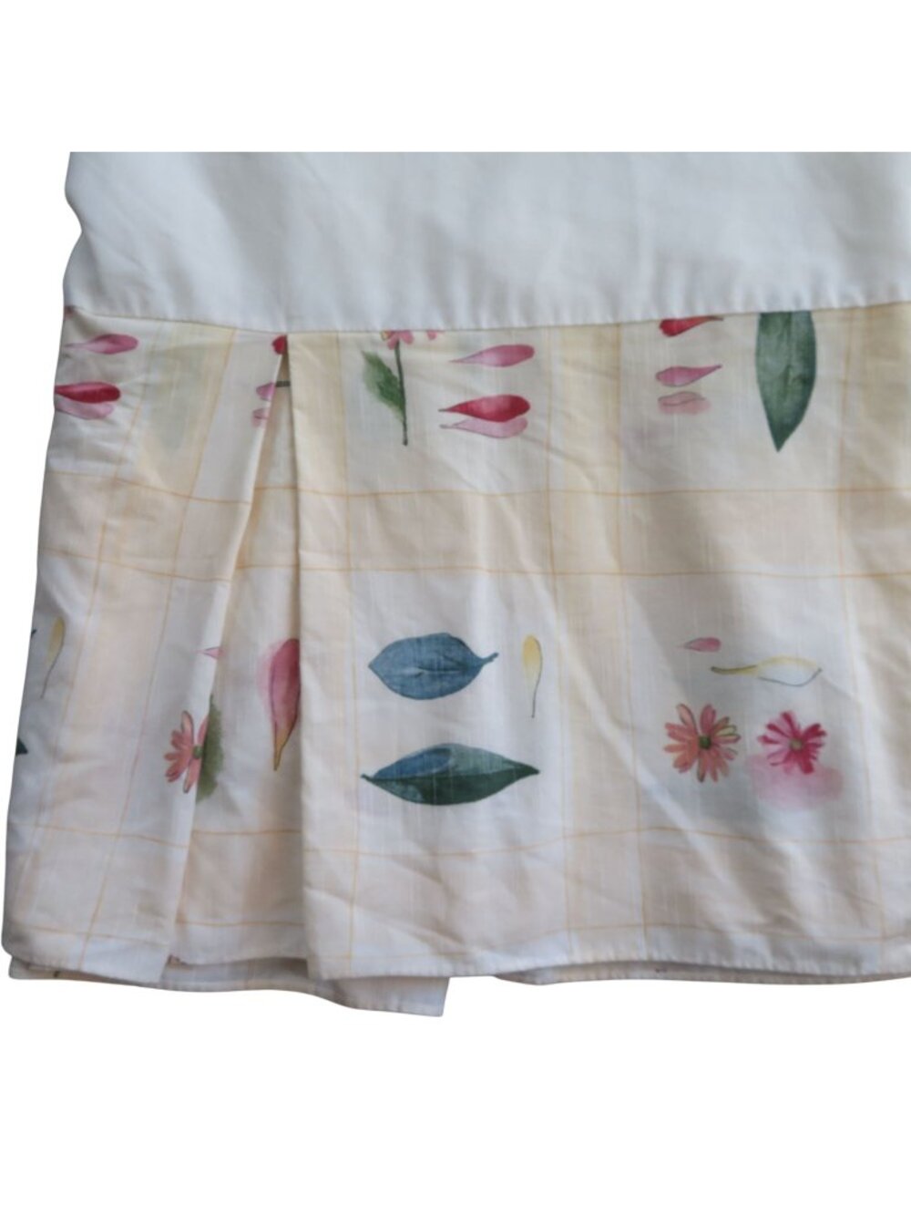 Vintage Croscill Capri Bed Skirt Full-Size 13" Drop Soft Yellow Botanical Leaf